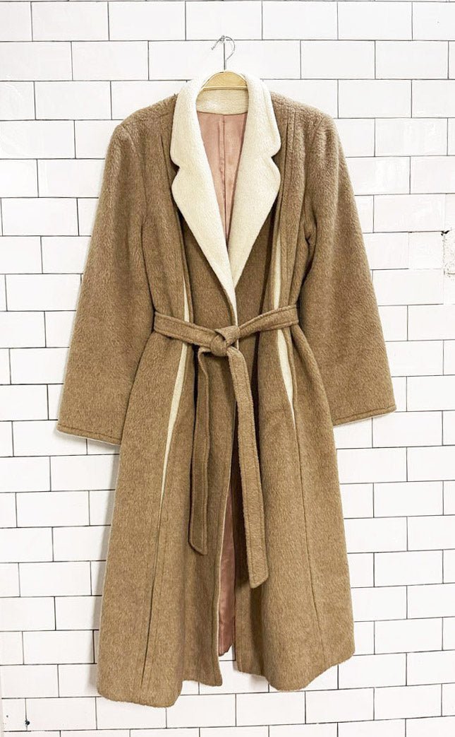 vintage 80s sterling stall brushed wool - blend belted wrap coat | made in Canada - good market thrift store