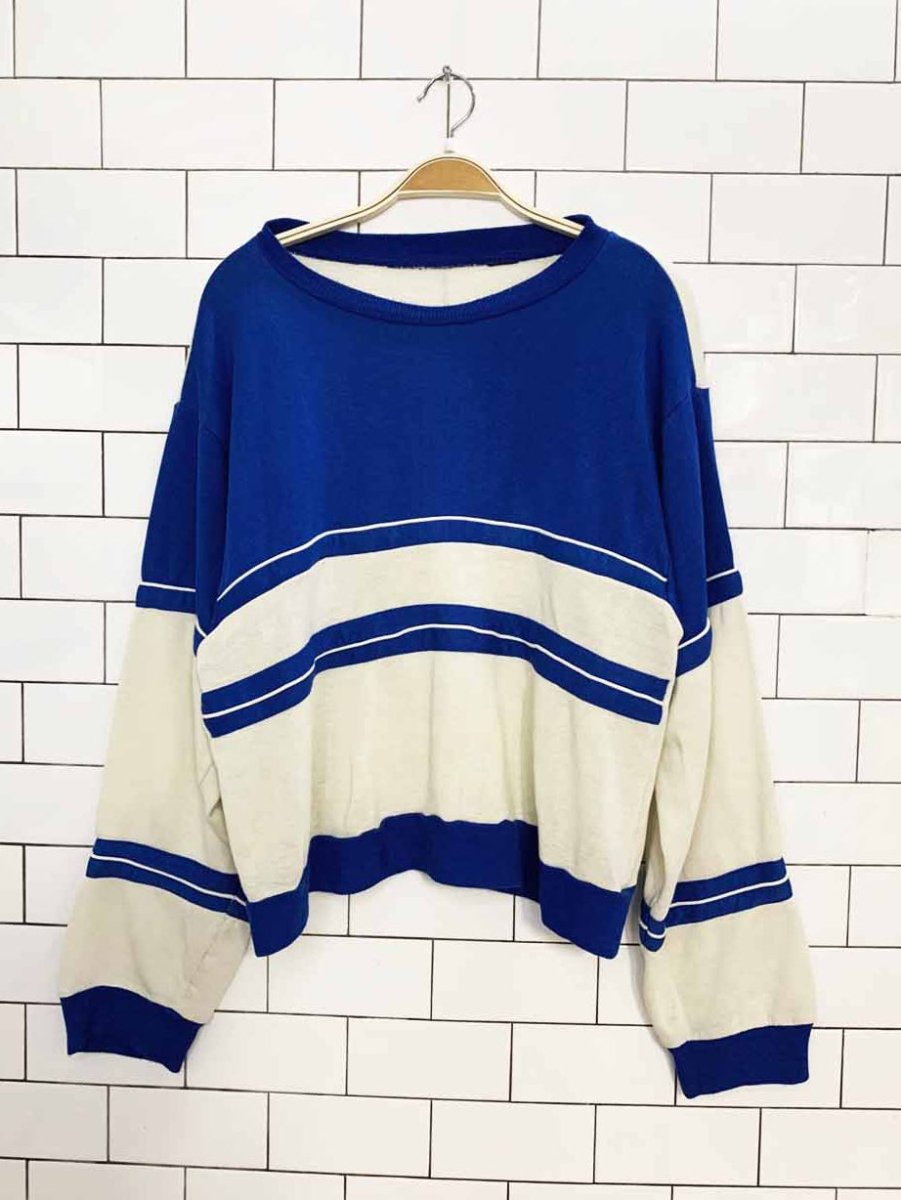 vintage 80s striped colourblock boxy crop sweatshirt | rework - good market thrift store
