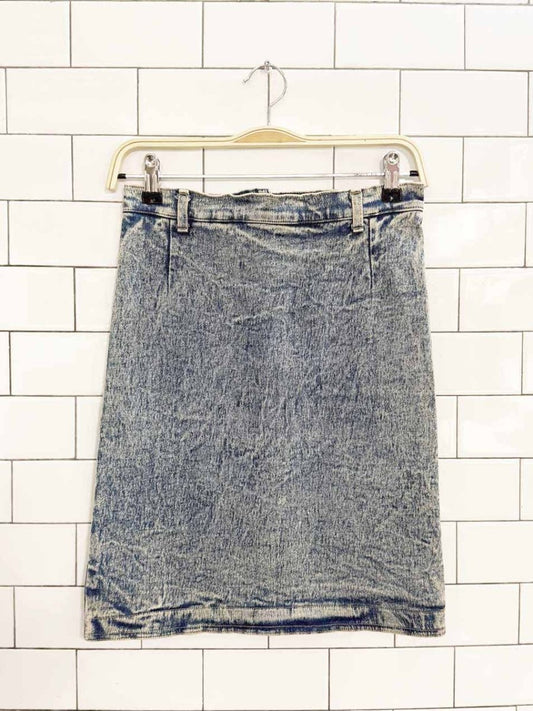 vintage 80s tark'1 paris acid wash denim mini skirt - good market thrift store