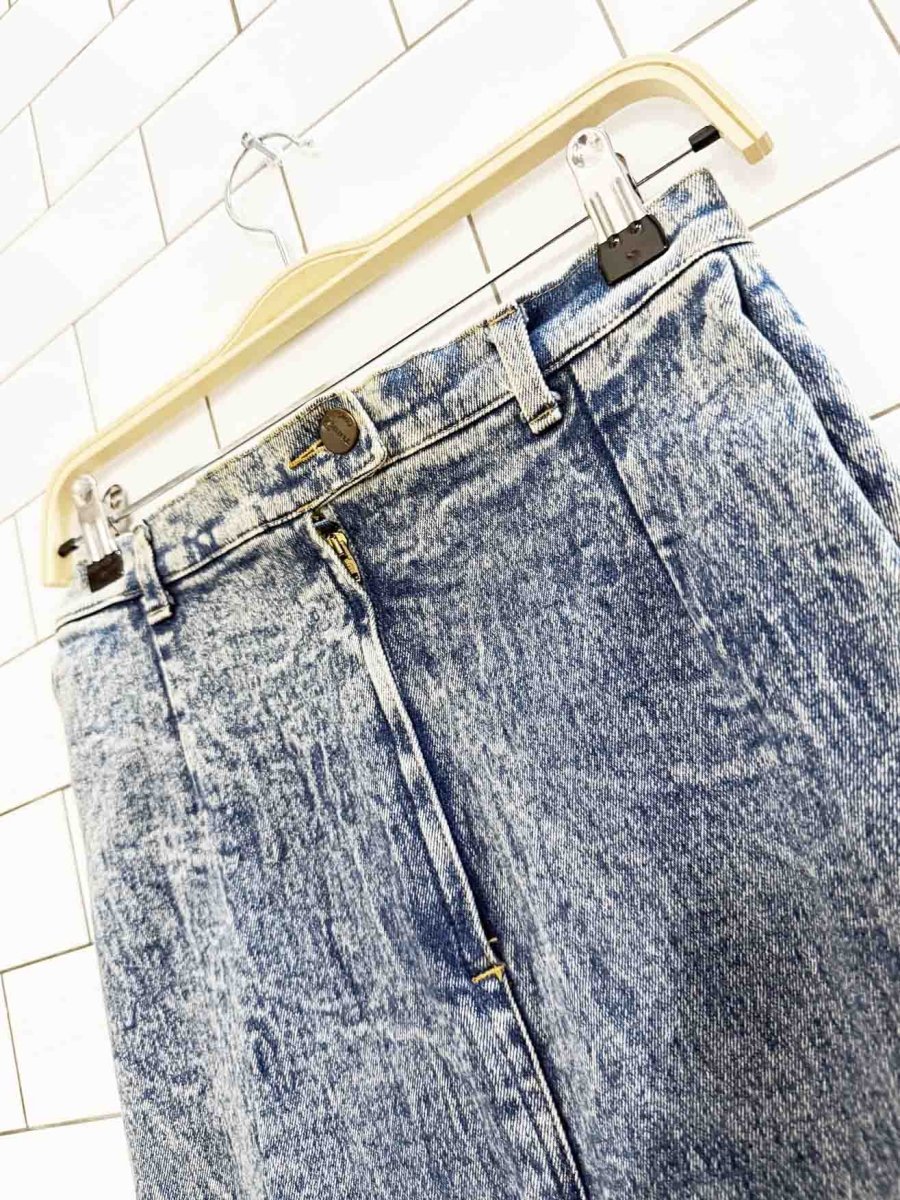vintage 80s tark'1 paris acid wash denim mini skirt - good market thrift store