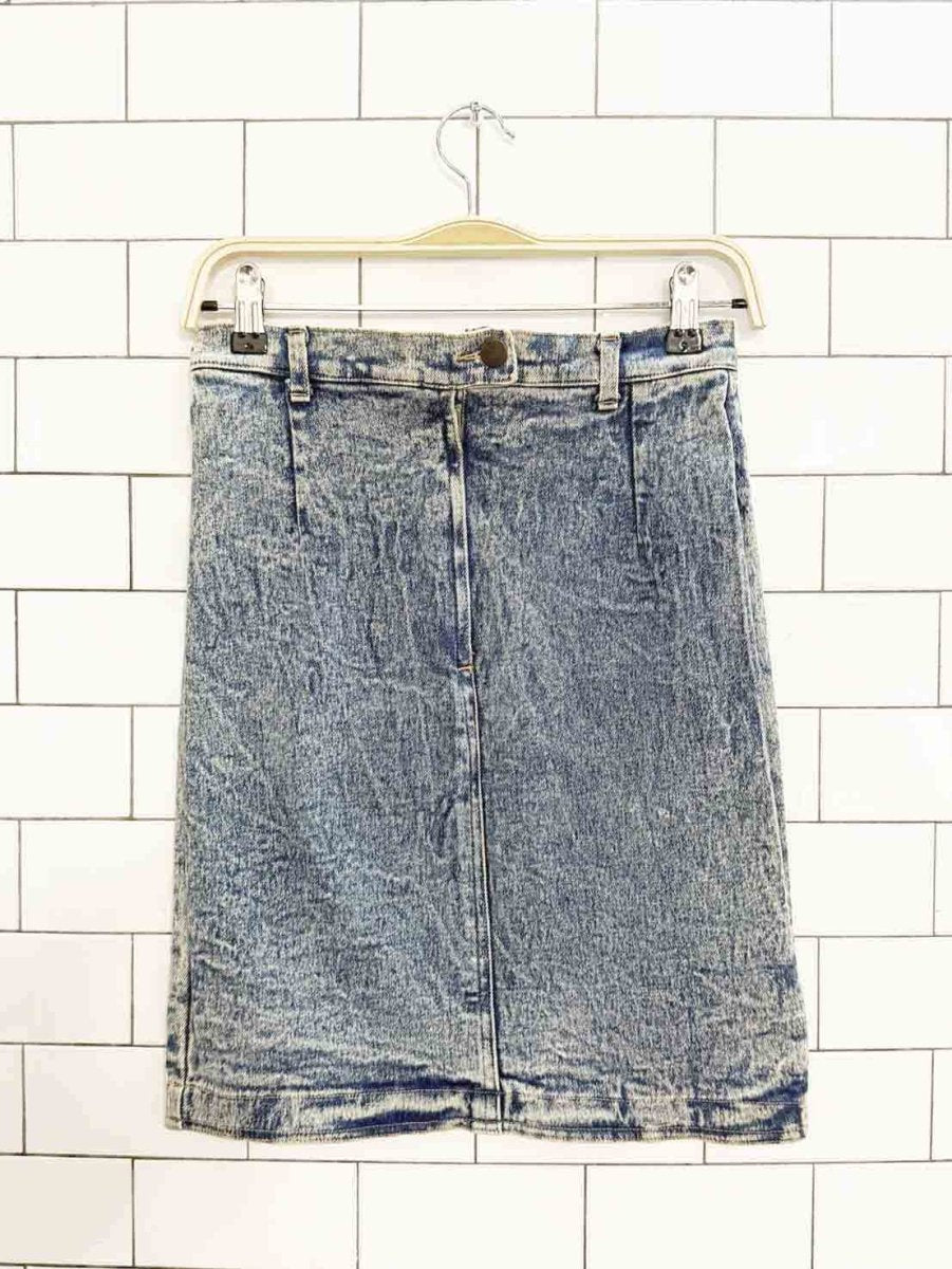 vintage 80s tark'1 paris acid wash denim mini skirt - good market thrift store