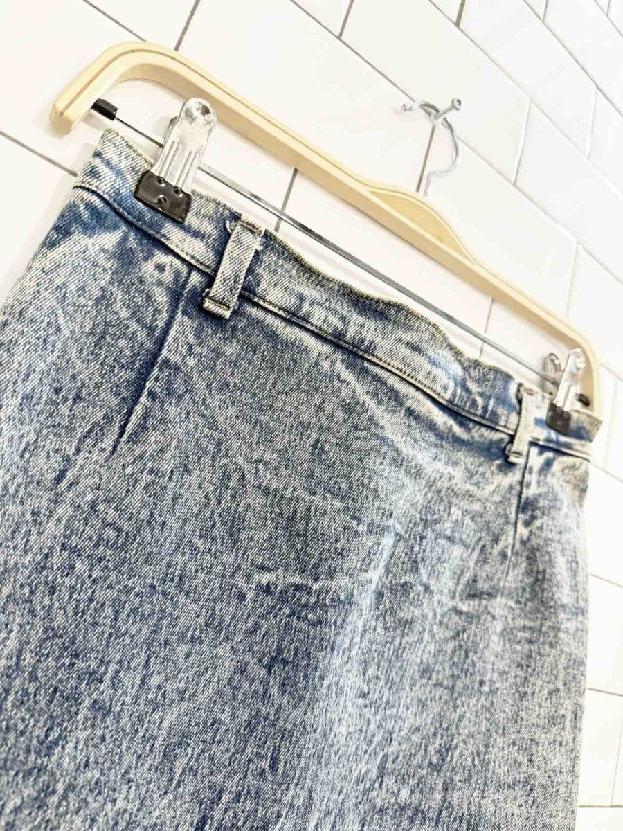 vintage 80s tark'1 paris acid wash denim mini skirt - good market thrift store