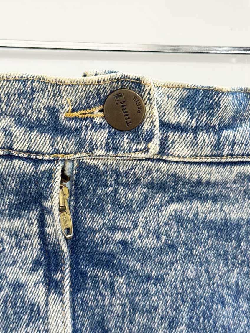 vintage 80s tark'1 paris acid wash denim mini skirt - good market thrift store