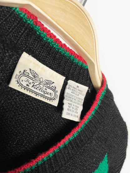 vintage 80s the villager tartan pocket big bow knit cardigan - good market thrift store