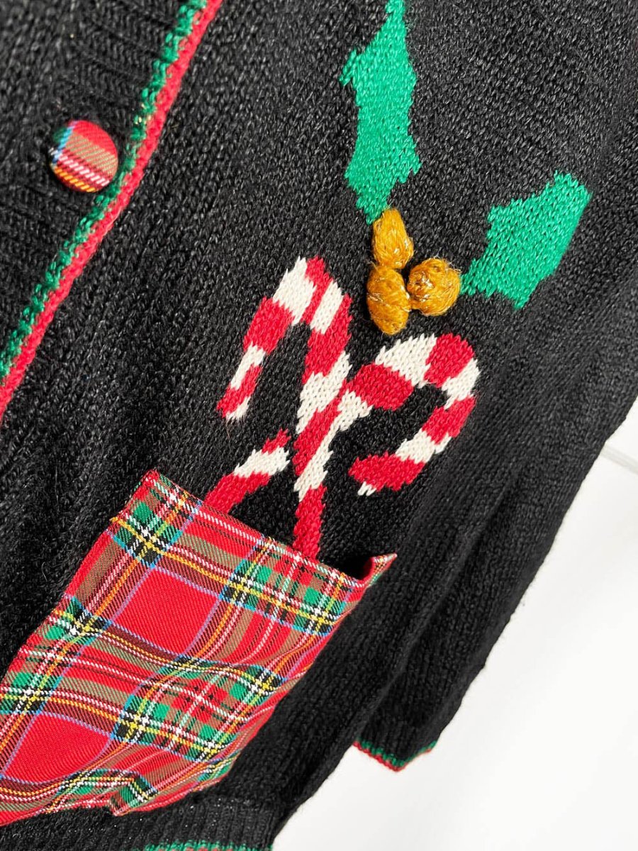 vintage 80s the villager tartan pocket big bow knit cardigan - good market thrift store