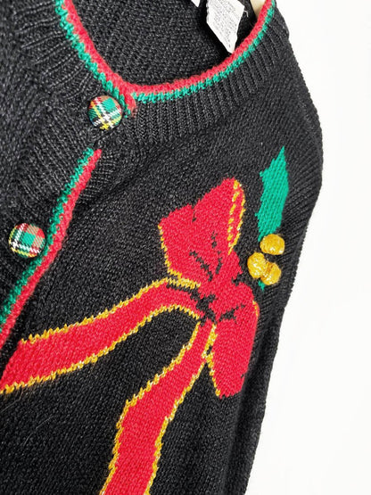 vintage 80s the villager tartan pocket big bow knit cardigan - good market thrift store