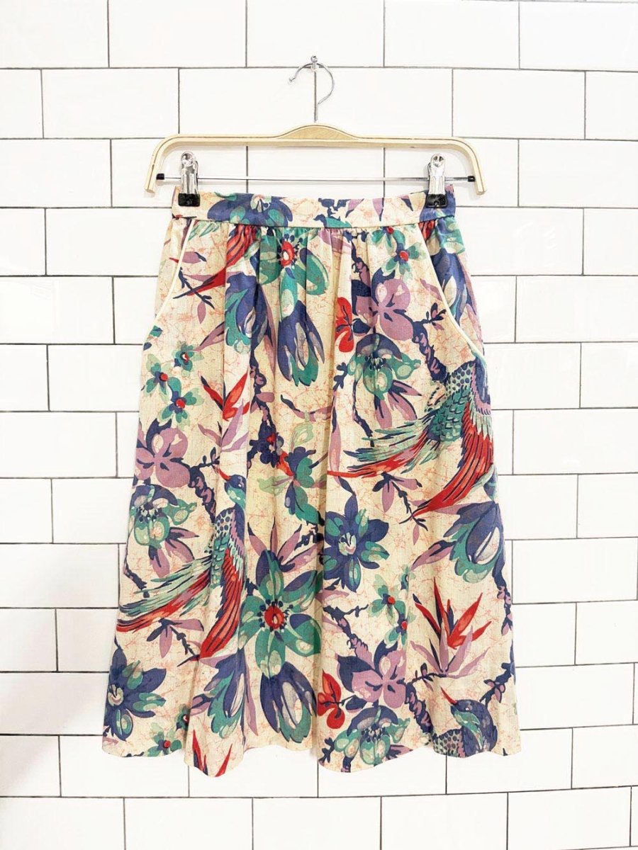 vintage 80s tropical floral full midi skirt - good market thrift store