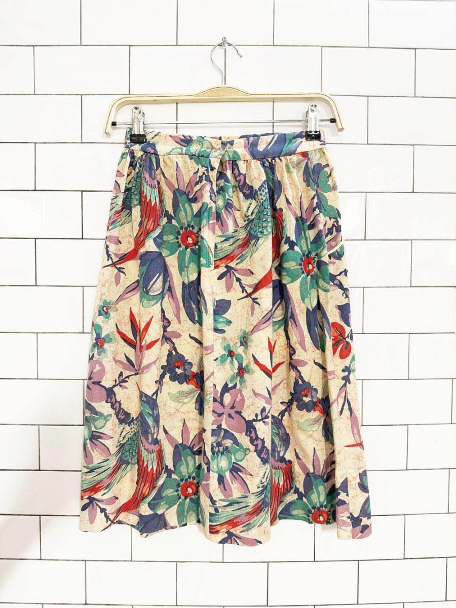 vintage 80s tropical floral full midi skirt - good market thrift store