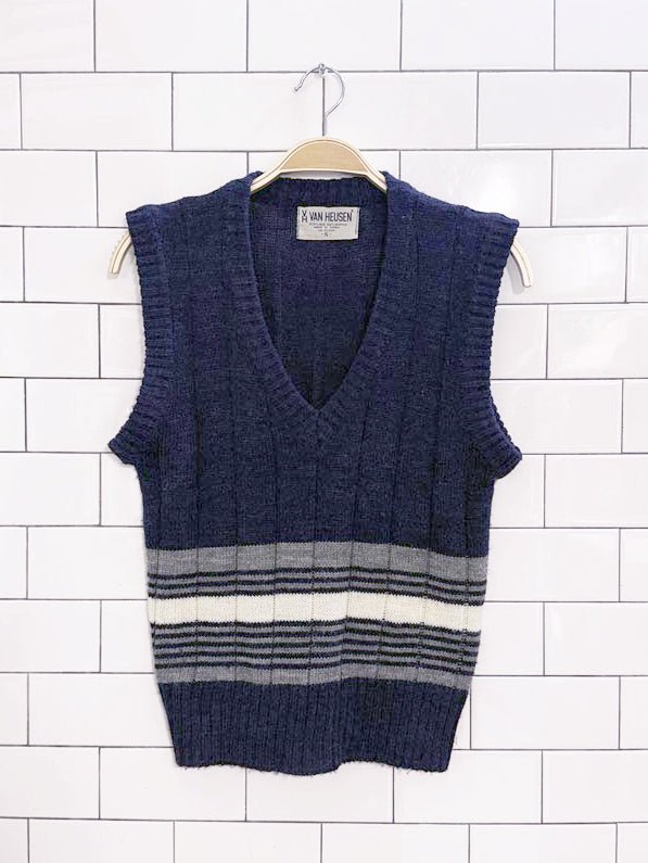 vintage 80s van heusen striped knit sweater vest - good market thrift store
