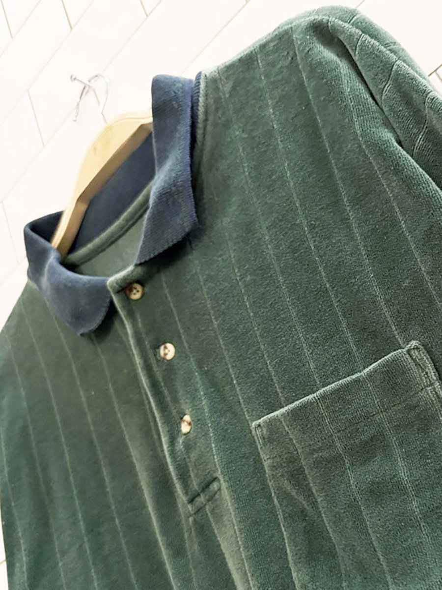 vintage 80s velour long sleeve polo sweatshirt - good market thrift store