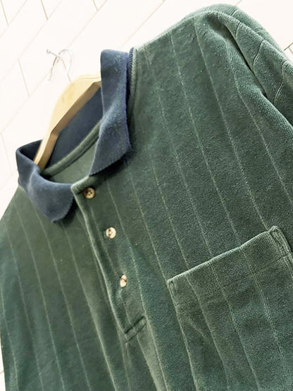 vintage 80s velour long sleeve polo sweatshirt - good market thrift store