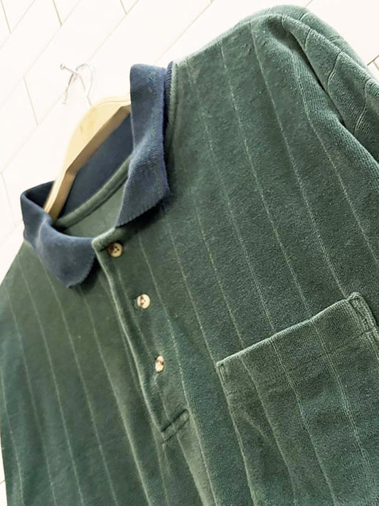 vintage 80s velour long sleeve polo sweatshirt - good market thrift store