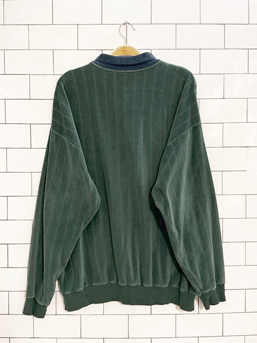 vintage 80s velour long sleeve polo sweatshirt - good market thrift store