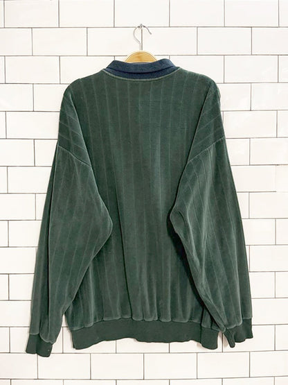 vintage 80s velour long sleeve polo sweatshirt - good market thrift store