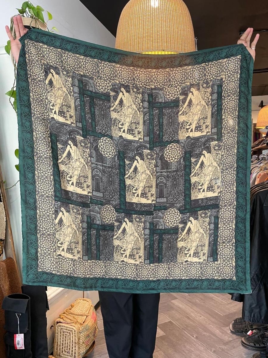 vintage 80s vera 100% silk art nouveau xl square scarf | silk club | hand - rolled edge - good market thrift store
