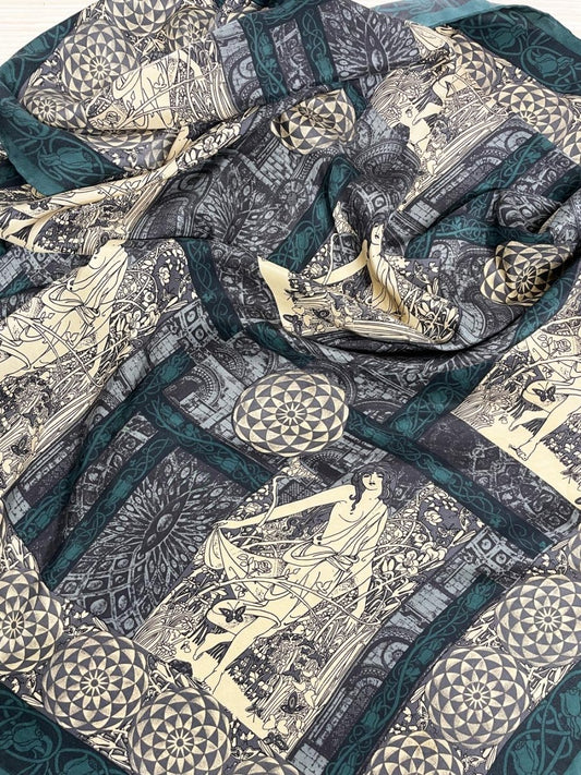 vintage 80s vera 100% silk art nouveau xl square scarf | silk club | hand - rolled edge - good market thrift store