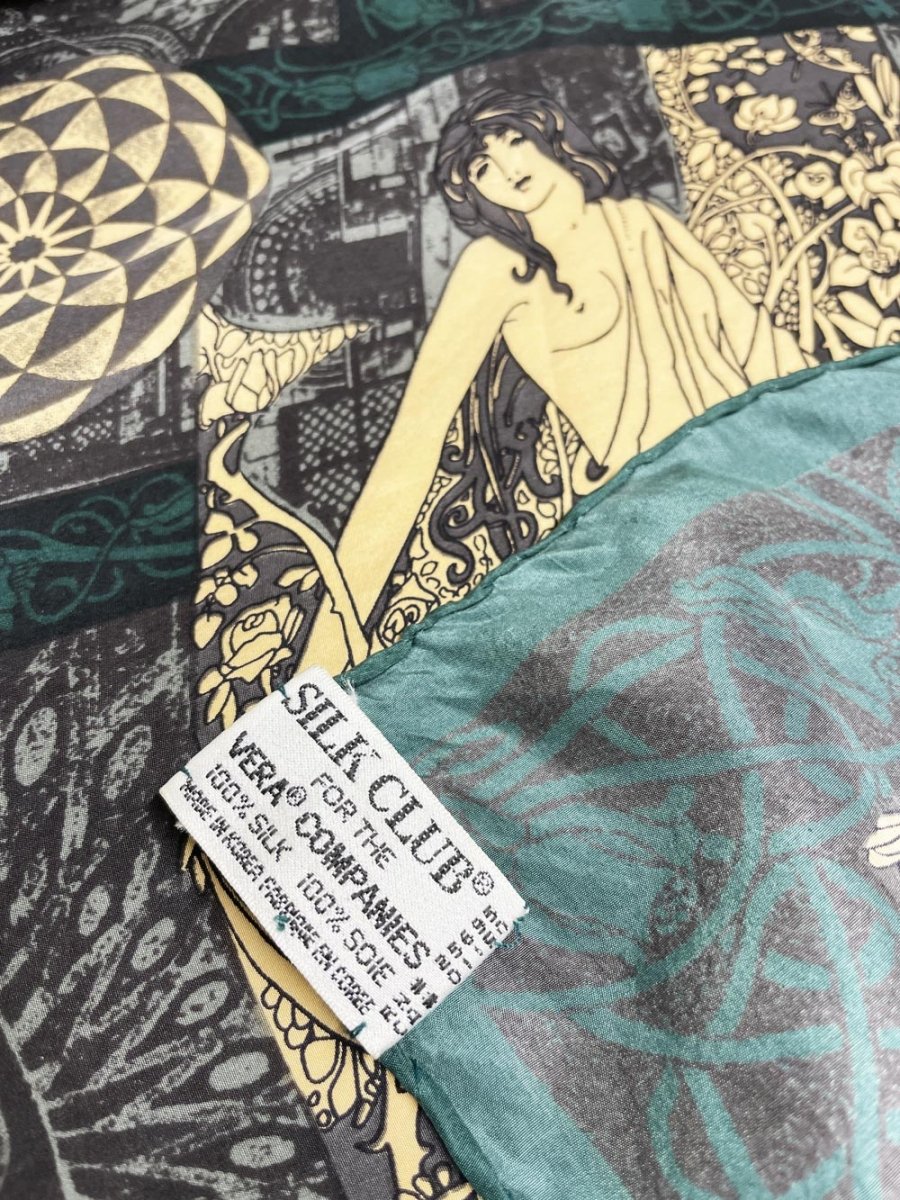 vintage 80s vera 100% silk art nouveau xl square scarf | silk club | hand - rolled edge - good market thrift store
