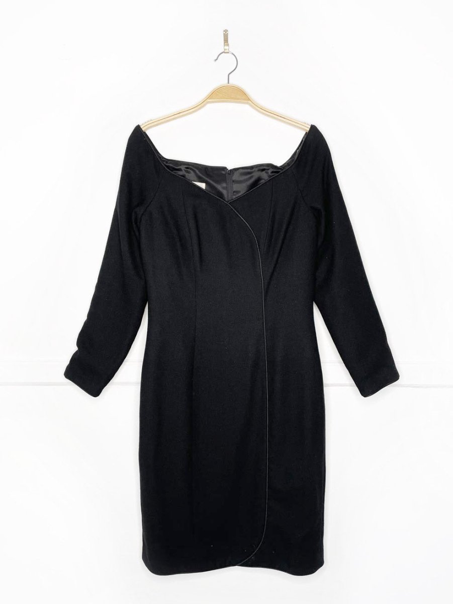 vintage 80s wayne clarke 100% wool off shoulder mini dress - good market thrift store