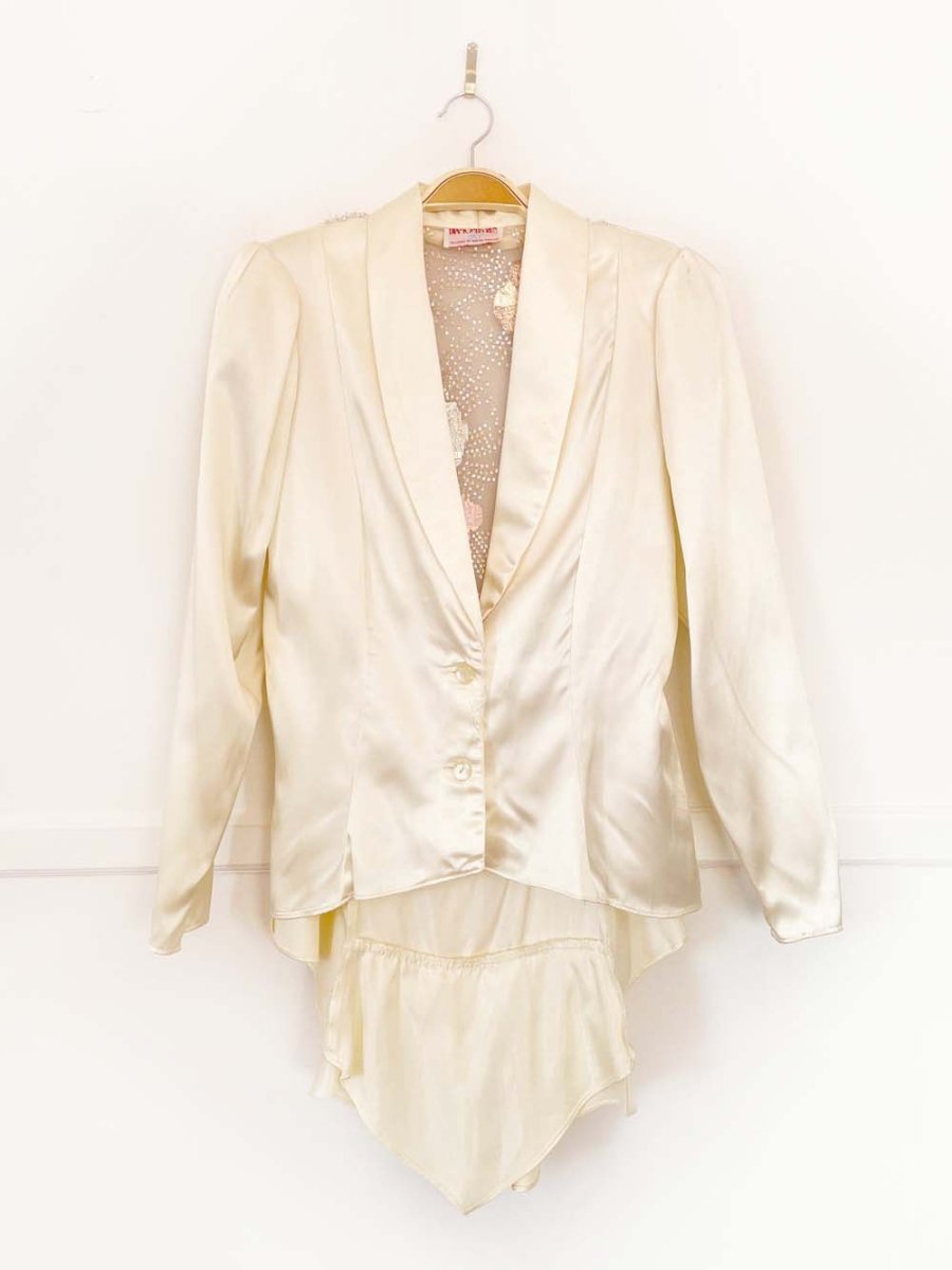 vintage 80s wayne diamond satin jacket with bustle hem | showgirl - good market thrift store