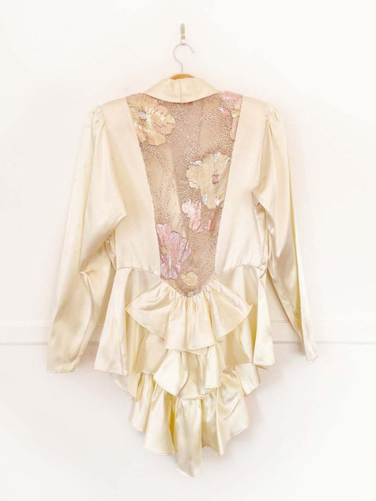 vintage 80s wayne diamond satin jacket with bustle hem | showgirl - good market thrift store