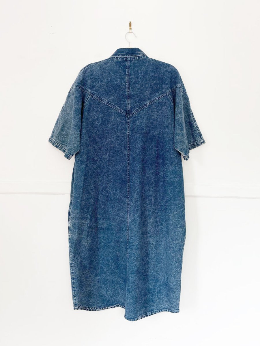 vintage 80s western floral beaded jewel denim shirt midi dress - good market thrift store