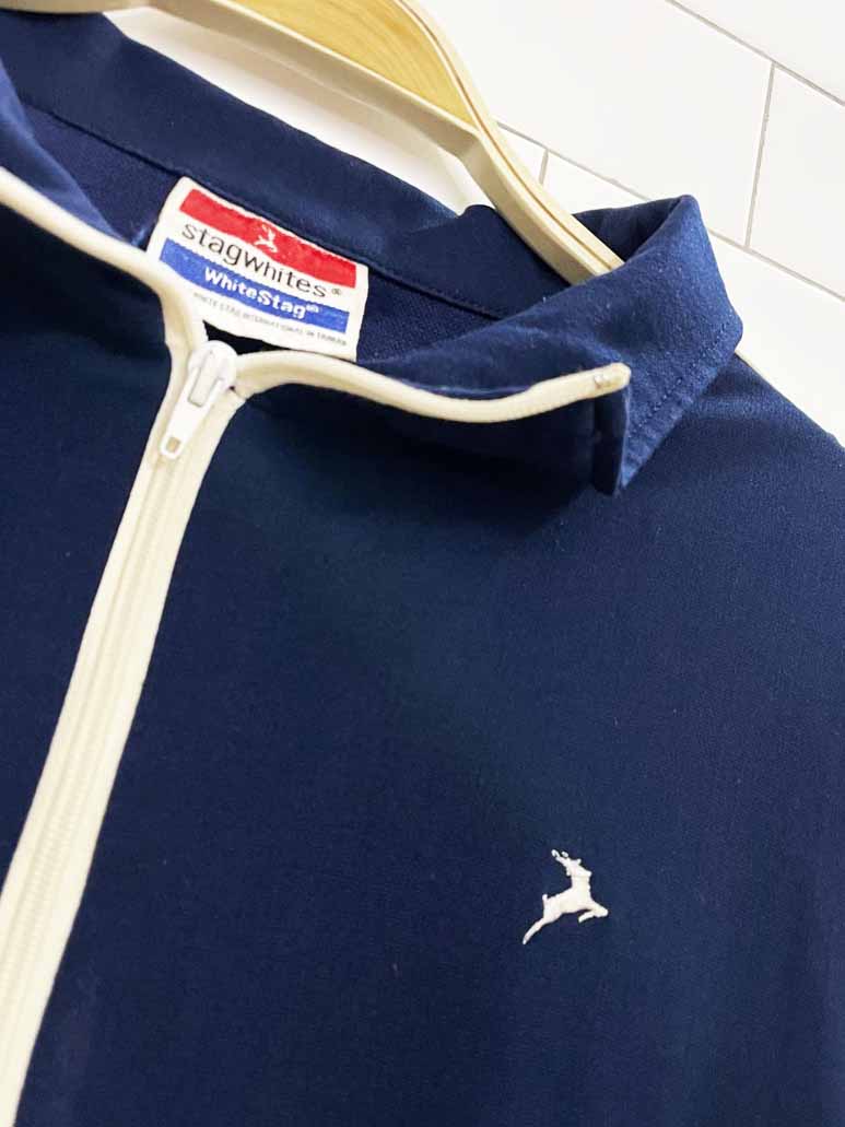 vintage 80s white stag full zip light athletic track jacket - good market thrift store