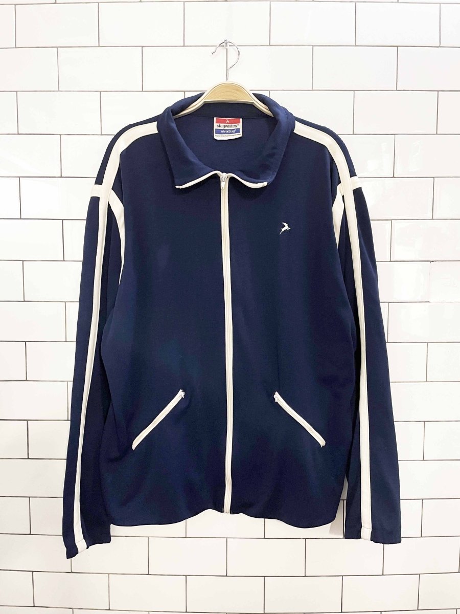 vintage 80s white stag full zip light athletic track jacket - good market thrift store