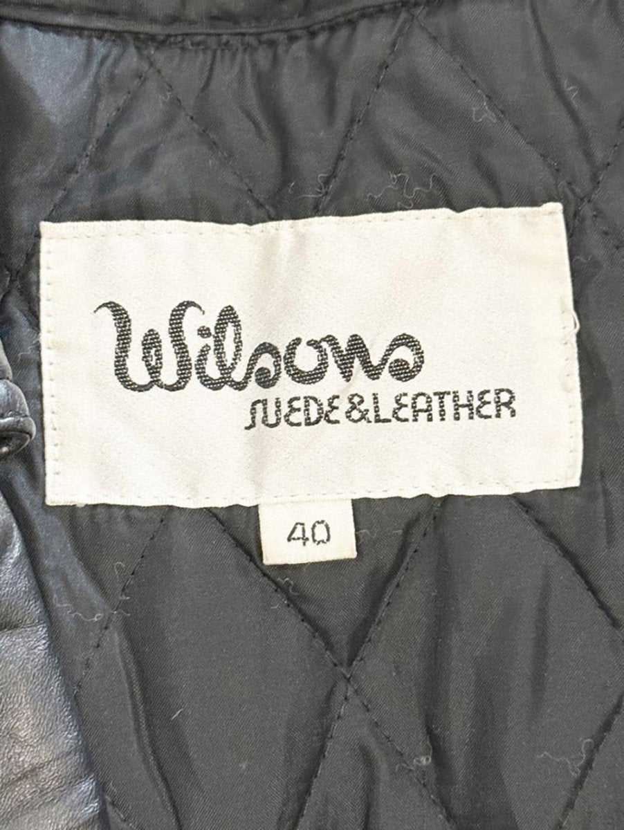 vintage 80s wilsons leather double breasted belted jacket | quilted lining - good market thrift store
