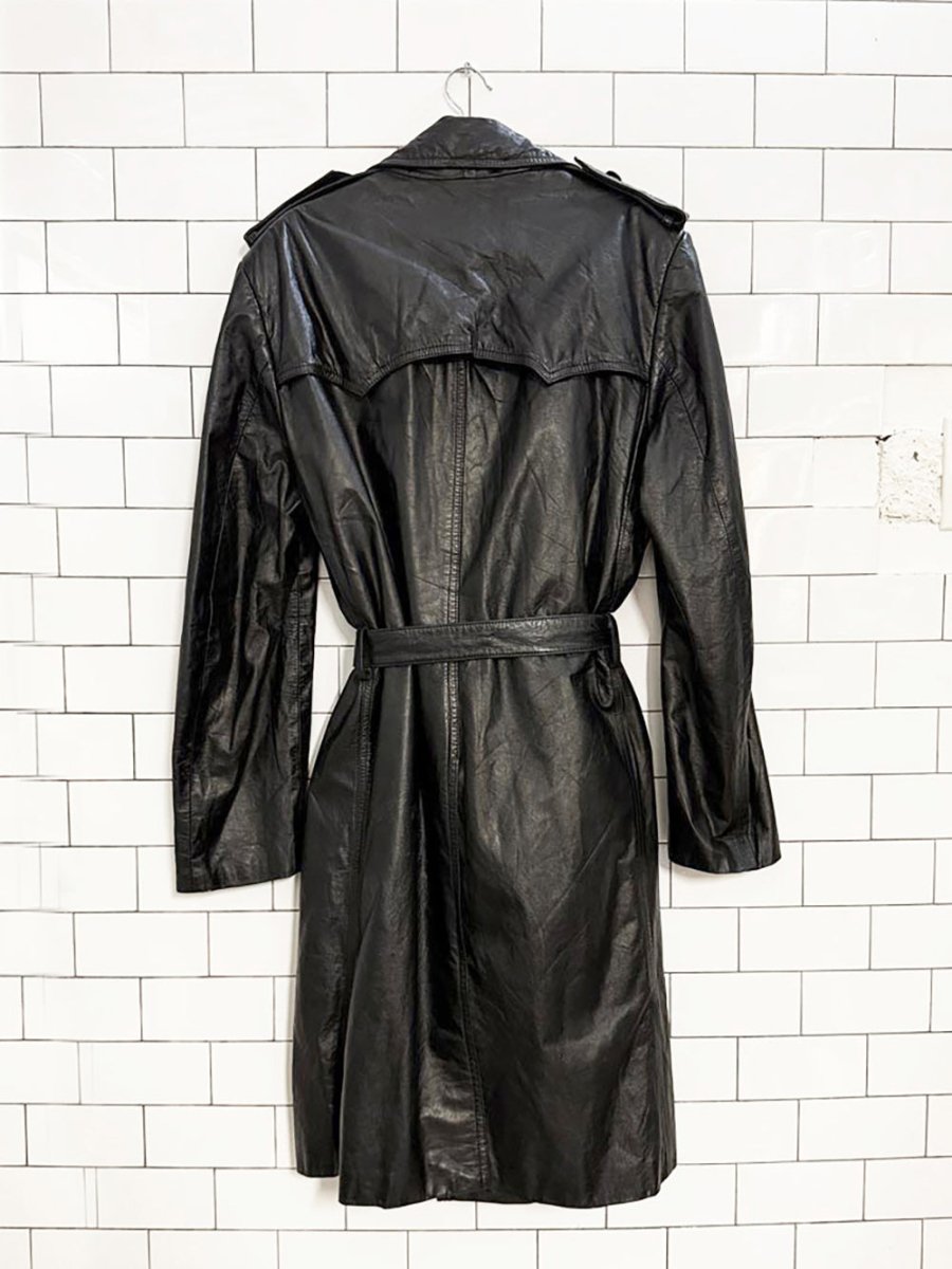 vintage 80s wilsons leather double breasted belted jacket | quilted lining - good market thrift store