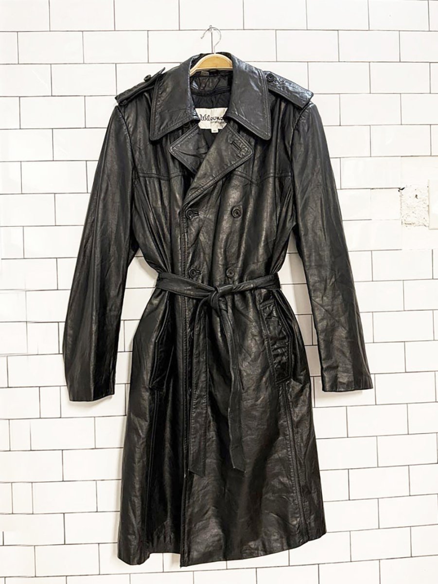 vintage 80s wilsons leather double breasted belted jacket | quilted lining - good market thrift store