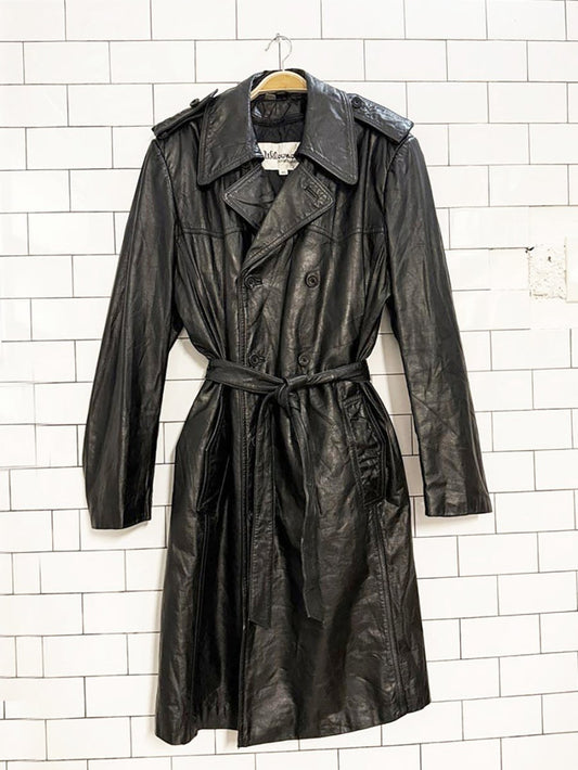 vintage 80s wilsons leather double breasted belted jacket | quilted lining - good market thrift store