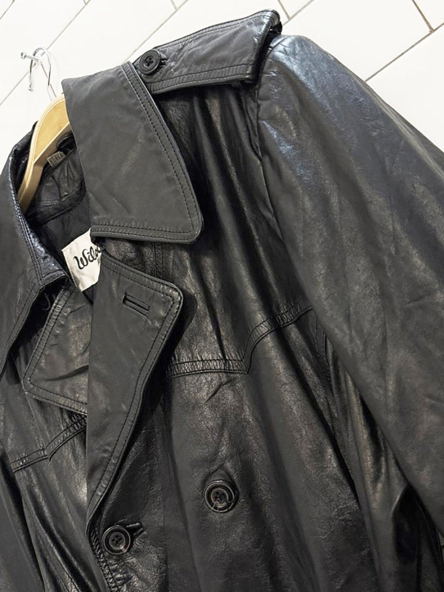 vintage 80s wilsons leather double breasted belted jacket | quilted lining - good market thrift store