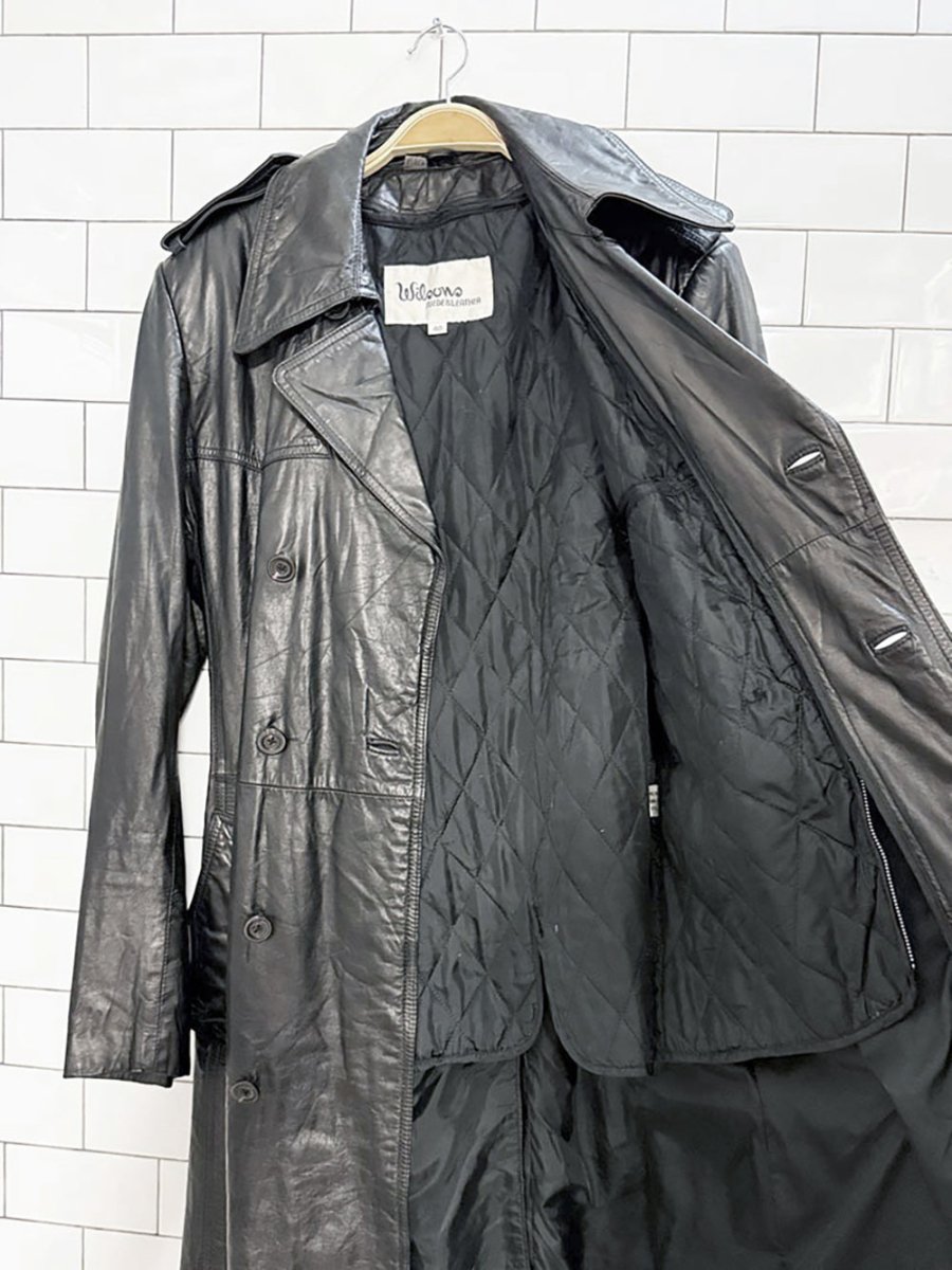 vintage 80s wilsons leather double breasted belted jacket | quilted lining - good market thrift store