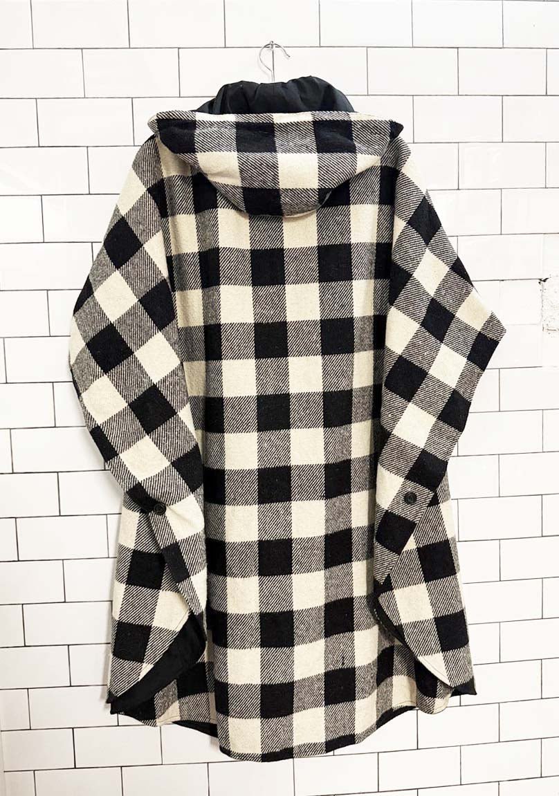 vintage 80s wool - blend check pleated hooded reversible poncho | made in Korea - good market thrift store