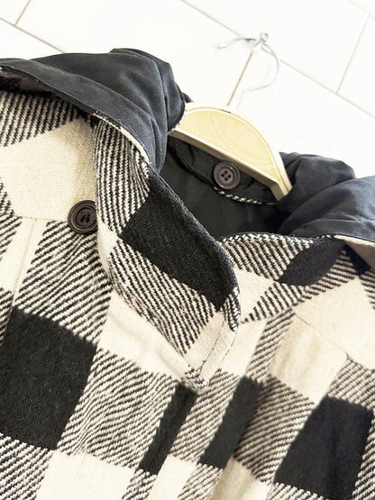 vintage 80s wool - blend check pleated hooded reversible poncho | made in Korea - good market thrift store