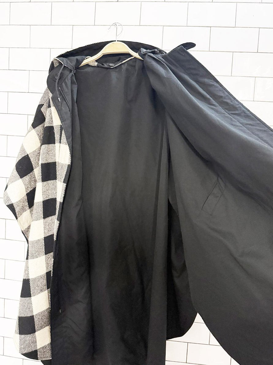 vintage 80s wool - blend check pleated hooded reversible poncho | made in Korea - good market thrift store