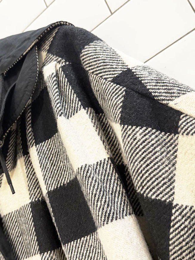 vintage 80s wool - blend check pleated hooded reversible poncho | made in Korea - good market thrift store