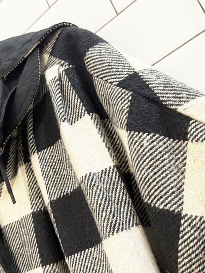vintage 80s wool - blend check pleated hooded reversible poncho | made in Korea - good market thrift store