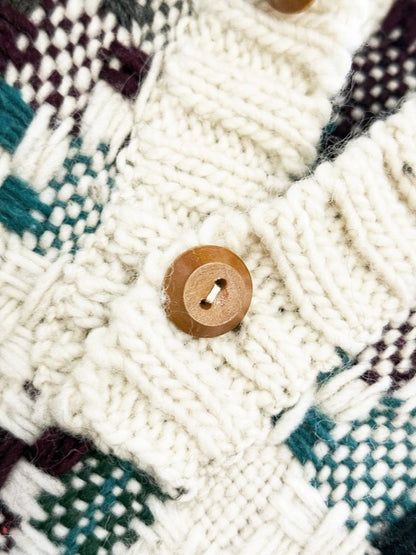 vintage 80s wool plaid half button chunky knit sweater - good market thrift store