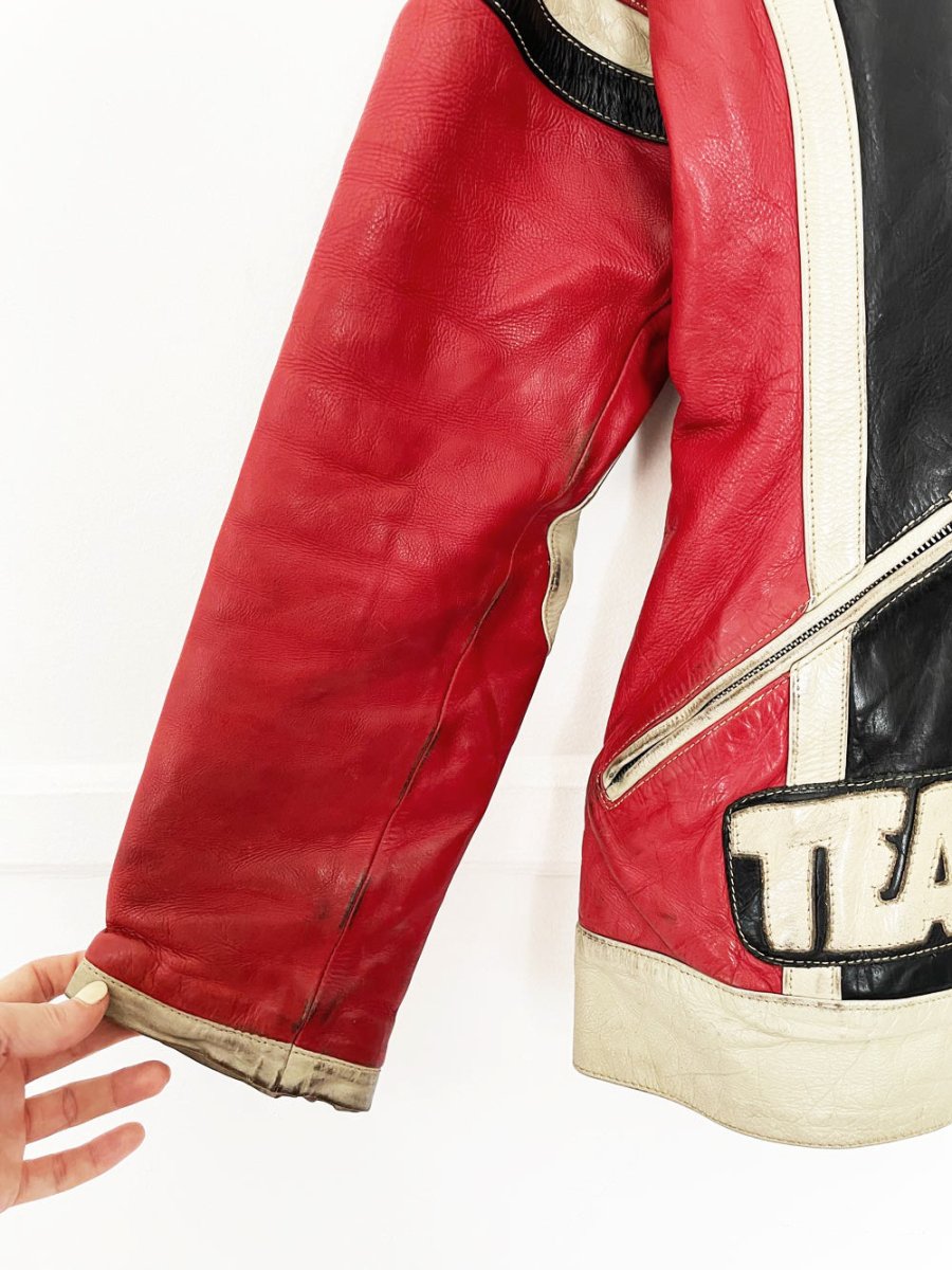 vintage 80s zino & judy leather racing jacket - good market thrift store
