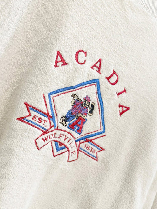vintage 90s acadia university wolfville est. 1838 reverse fleece sweatshirt - good market thrift store
