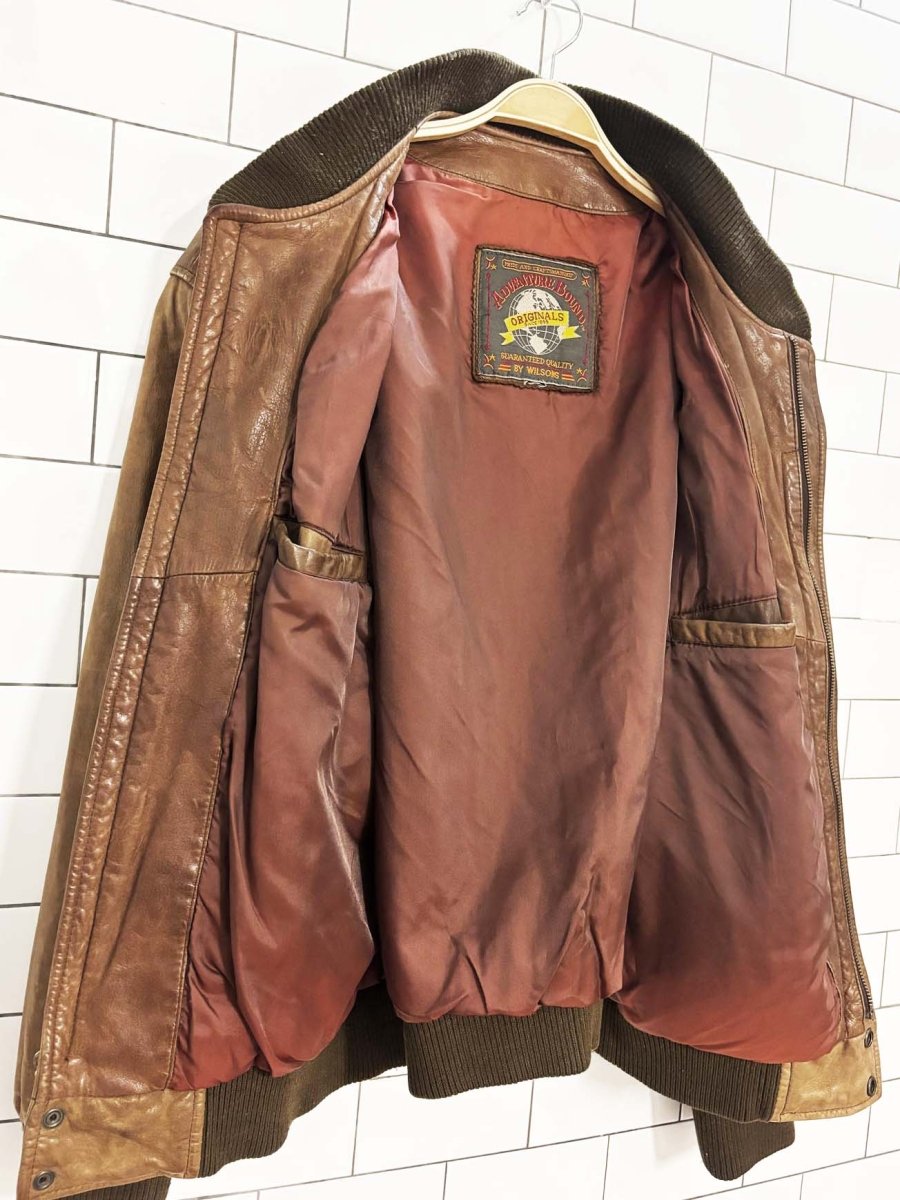 vintage 90s adventure bound leather bomber jacket | wilsons - good market thrift store