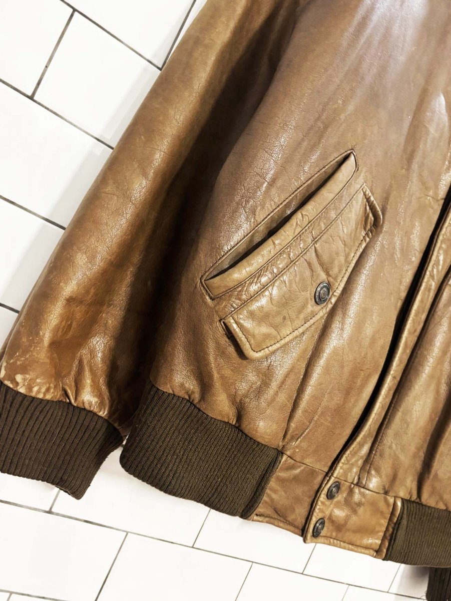 vintage 90s adventure bound leather bomber jacket | wilsons - good market thrift store