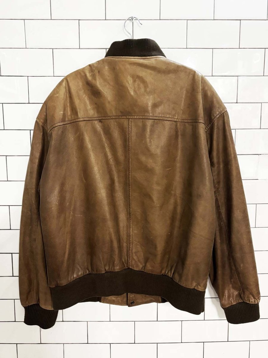 vintage 90s adventure bound leather bomber jacket | wilsons - good market thrift store