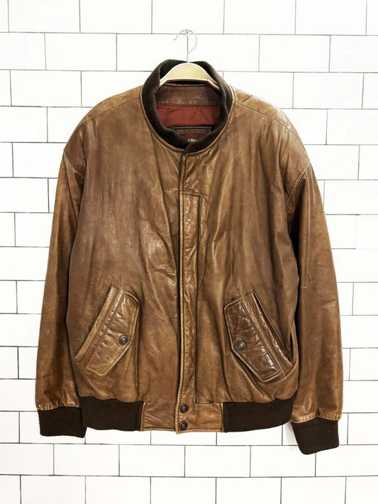 vintage 90s adventure bound leather bomber jacket | wilsons - good market thrift store