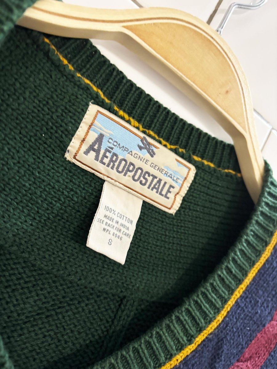 vintage 90s aeropostale cable knit v - neck sweater - good market thrift store