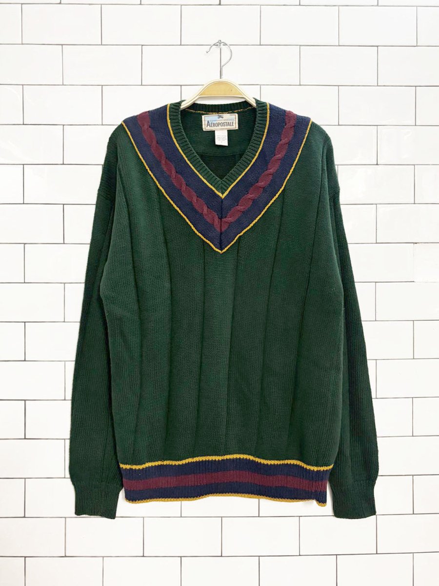 vintage 90s aeropostale cable knit v - neck sweater - good market thrift store
