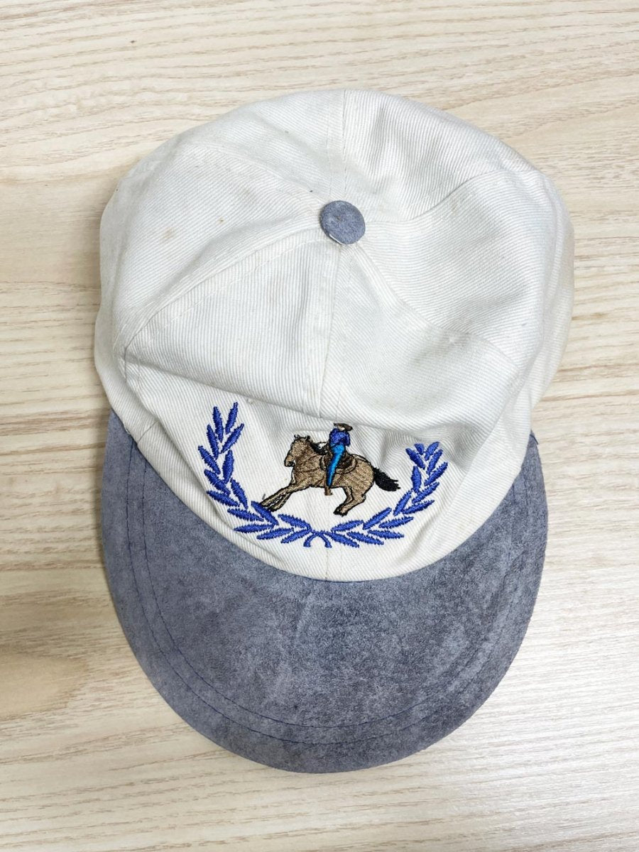 vintage 90s AJM suede brim embroiderd cowboy hat - good market thrift store