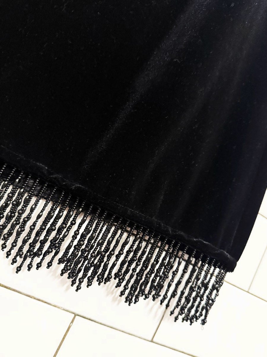 vintage 90s alex evenings velvet beaded fringe midi skirt | made in USA - good market thrift store