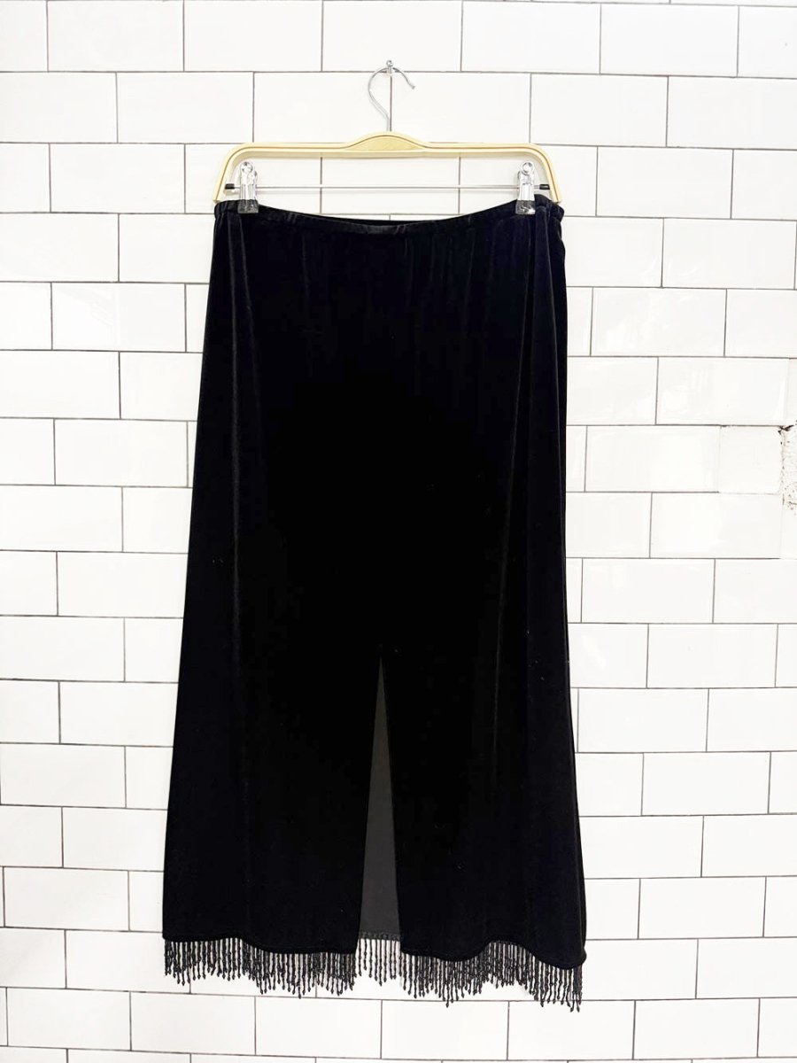 vintage 90s alex evenings velvet beaded fringe midi skirt | made in USA - good market thrift store